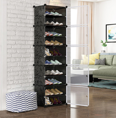 Sasimo 5-Door 10-Shelf Fabric Metal Collapsible Shoe Stand(Black, 5 Shelves, DIY(Do-It-Yourself))