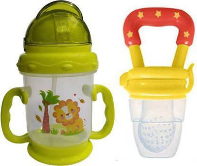 CHILD CHIC Eco-friendly Baby Water Bottle 250ml With Straw Children Kettle Drinkware with fruit feeder Nibbler (Blue)(Green)