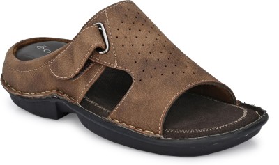 Softio Men SFT162 Synthetic Leather Outdoor | Lightweight | Stylish | Trendy Flip Flops(Brown , 10)