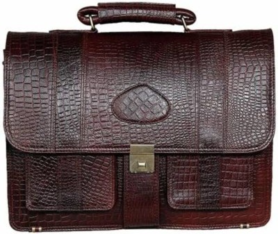 Red Cherry Genuine Leather Expandable Office Bag Medium Briefcase - For Men & Women(Black)