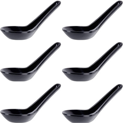 MDNSHO Unbreakable Melamine Black Soup and Dessert Spoon Microwave Safe (14cm) Melamine Soup Spoon Set(Pack of 6)