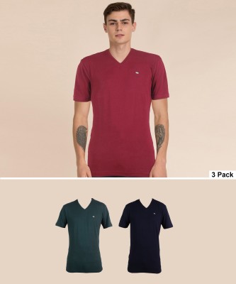 METRONAUT Solid Men V Neck Multicolor T-Shirt(Pack of 3)