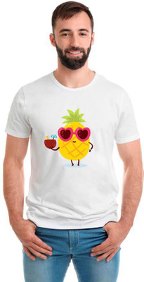 SmarTee Street Pineapple Coolant Printed Men Round Neck White T-Shirt