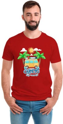 SmarTee Street Summer Trip Awaits Printed Men Round Neck Red T-Shirt