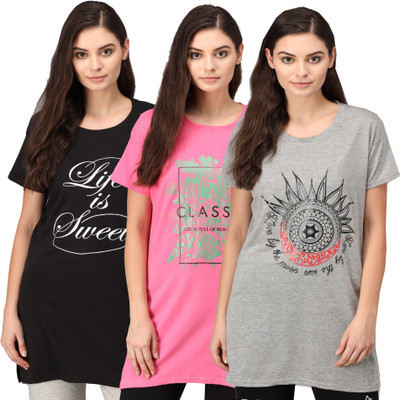 HEMLOCK Typography Women Round Neck Multicolor T-Shirt