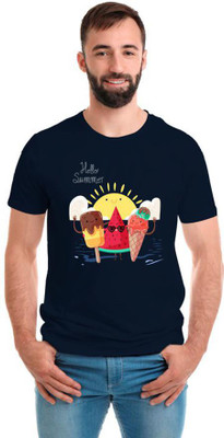 SmarTee Street Ice-Cream Summer Printed Men Round Neck Blue T-Shirt