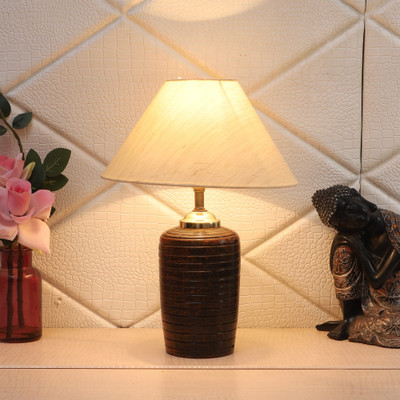 foziq Beige Shade Table Lamp With Brown Terracotta Base Table Lamp(38 cm, Beige)