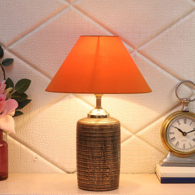 foziq Orange Shade Table Lamp With Antique Terracotta Base Table Lamp(38 cm, Orange)