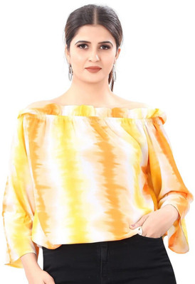 Morpich Fashion Casual Bell Sleeve Striped Women Orange Top