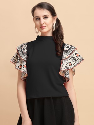 The Queens Walk Party Printed Women Black Top