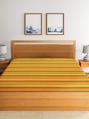 KRISHNA TEXTILES 248 TC Cotton Double Striped Flat Bedsheet(Pack of 1, Yellow)