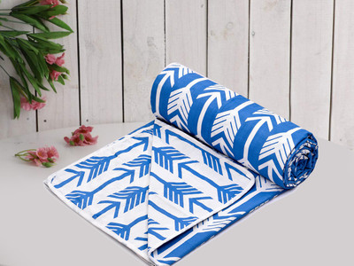 RUSTIC LINEN Printed Single Dohar for  AC Room(Cotton, White,Blue)