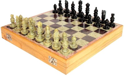 Stonkraft Stone Chess Board with Wooden Base - Chess with Handcrafted Natural Stone Chess Pieces (12x12 inch) Board Game Accessories Board Game