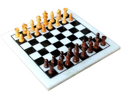 Stonkraft 12 x12 inches Indian Collectible White Marble Chess Set and Wood Made Pieces Board Game Accessories Board Game