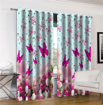 sai fashion 214 cm (7 ft) Door Polyester Room Darkening Curtain (Pack Of 2)(Blue, Blue, Floral)