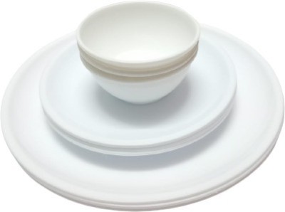 Kanha Pack of 9 Plastic Unbreakable Round Dinner Set with 3 Big Plate, 3 Small Plate, 3 Bowl- White Dinner Set(White, Microwave Safe)