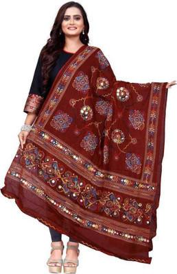 Gopveer Cotton Blend Embroidered Women Dupatta