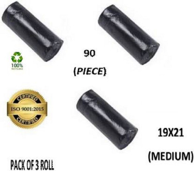 JJBROTHER 90 pcs of Black Garbage Bag 19*21 (Medium) Medium 13L L Garbage Bag  Pack Of 90(90Bag )