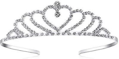 SHREYA-FASHION Heart Rhinestone Tiara Crown for Wedding, Birthday Party, Princess Head Band(Silver)