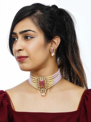 SHUBHAM JEWELLERS Alloy Gold-plated Pink, Gold Jewellery Set(Pack of 1)