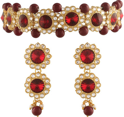 CATALYST Brass Gold-plated Maroon Jewellery Set(Pack of 1)