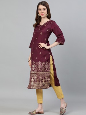 Jaipur Kurti Women Printed Straight Kurta(Maroon)