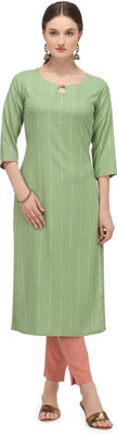 FIORRA Women Printed Straight Kurta(Light Green)