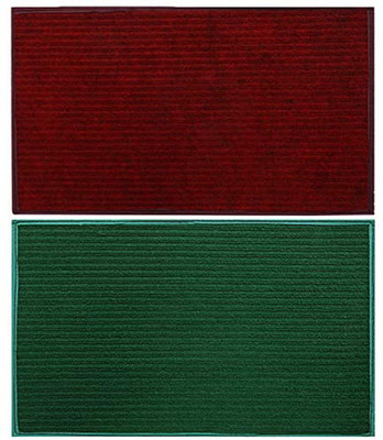 KUBER INDUSTRIES Microfiber Door Mat(maroon,green, Medium, Pack of 2)