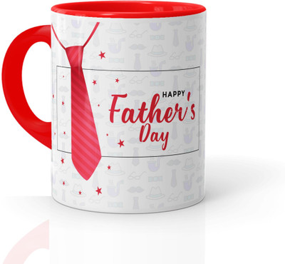 ECFAK Happy Father's Day Red Inner Printed Ceramic Coffee Mug(325 ml)