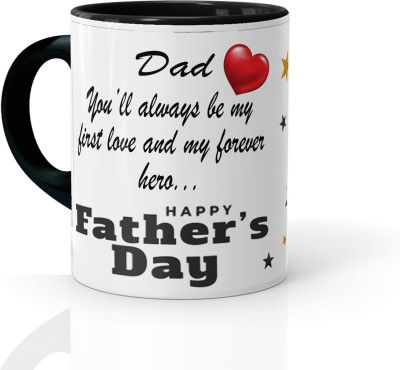 ECFAK Happy Father's Day Black Inner Printed Ceramic Coffee Mug(325 ml)