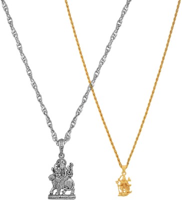 BRBRIK Gold and Silver Plated Alloy, Lord Sherawali Durga Mata with Kali Maa Combo Necklace Pendant Locket for Men and Women Alloy Pendant