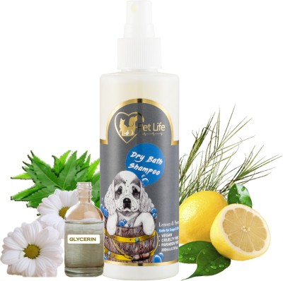 Pet Life Organic Dry Bath Shampoo for Pets, Dogs, Puppy, Kitten & Cats | Dry/Waterless/Spray Dog & Cats Shampoo | Made with Natural ingredients for A Cleaner, Smoother & Shinier Coat Conditioning, Anti-fungal, Anti-microbial Lemon Dog Shampoo(200 ml)