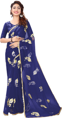 Rensa Embroidered Bollywood Net Saree(Dark Blue)