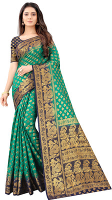 BHUVA BROTHERS Woven Banarasi Cotton Silk Saree(Green)