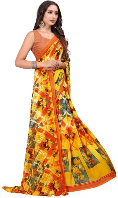 mahalaxmi fab Floral Print Bollywood Georgette Saree(Blue, Black)