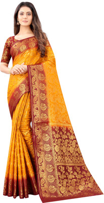 PICKWELL Self Design Banarasi Cotton Silk Saree(Multicolor)