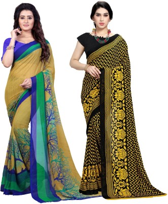 Anand Sarees Paisley, Ombre, Geometric Print, Floral Print, Checkered Daily Wear Georgette Saree(Pack of 2, Green, Black)