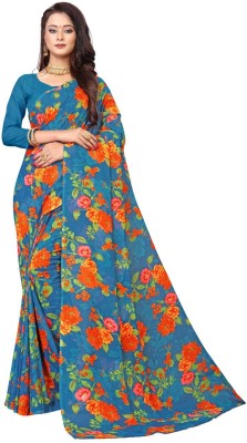 Kanooda Prints Printed Daily Wear Georgette Saree(Blue)