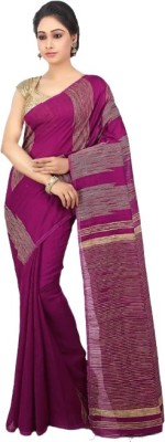 matri textile Solid/Plain Bollywood Cotton Silk Saree(Magenta)