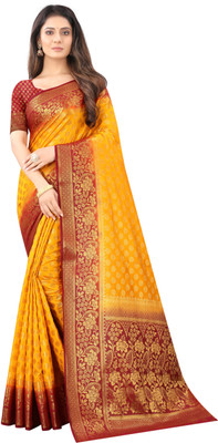 Perfect Wear Self Design Kanjivaram Cotton Silk Saree(Yellow)