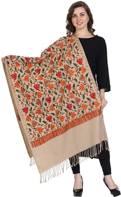 Feathers Polyester Wool Blend Embroidered Women Shawl(Beige)