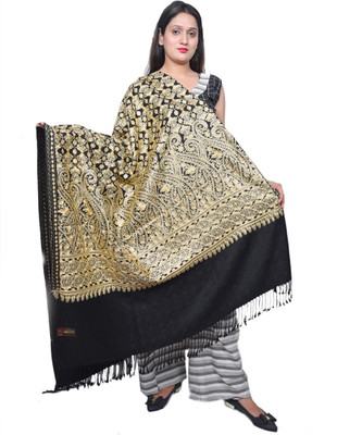 SUMEDH handcrafts Viscose Embroidered Women Shawl(Black)