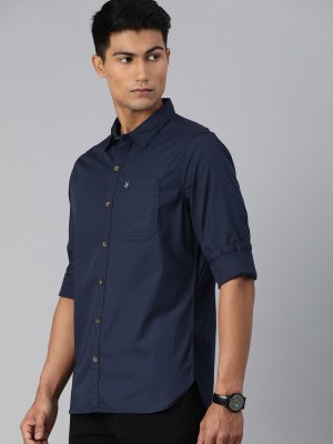 WROGN Men Solid Casual Dark Blue Shirt