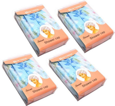 Prefetto COSMO Pack of 4 Premium & High Quality Reusable & Waterproof Printed Bathroom Shower Cap With Elastic Band for Woman & Girl