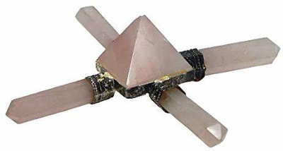hoseki Natural Semi Precious Rose Quartz Vastu Pyramid Generator 4 Points Decorative Showpiece  -  12 cm(Crystal, Multicolor)