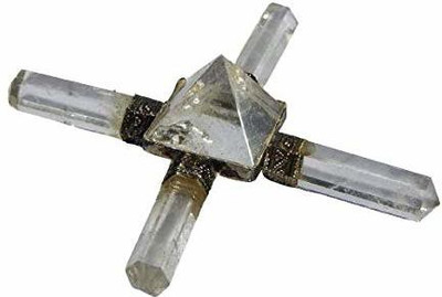 hoseki Natural Semi Precious Clear Crystal Quartz Vastu Pyramid Generator 4 Points Decorative Showpiece  -  12 cm(Crystal, Grey)