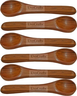 Uvz Crafts® Wooden Tea Spoon, Coffee Spoon, Soup Spoon, Table Spoon, Sugar Spoon, Serving Spoon Set(Pack of 6)