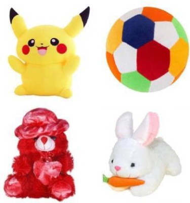 KPN Soft Lovable Hugable Combo Pikachu, Ball, Carrot Rabbit and Red Rose Cap Teddy Bear For Kids Toys Bithday Gift - 30 cm (Multicolor)  - 30 cm(Multicolor)