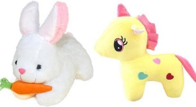 KPN Soft Lovable Hugable Combo Yellow Unicorn and Carrot Rabbit Soft Toy Animal For Kids Toys Bithday Gift - 30 cm (Multicolor)  - 30 cm(Multicolor)