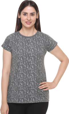 SHAUN Printed Women Round Neck Grey T-Shirt